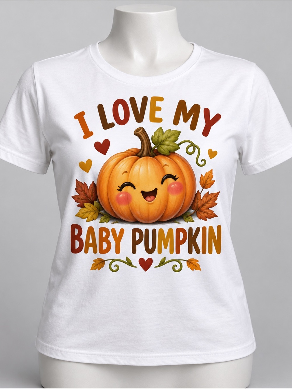 Gildan White Tee with Smiling Pumpkin 'I Love My Baby Pumpkin' Graphic